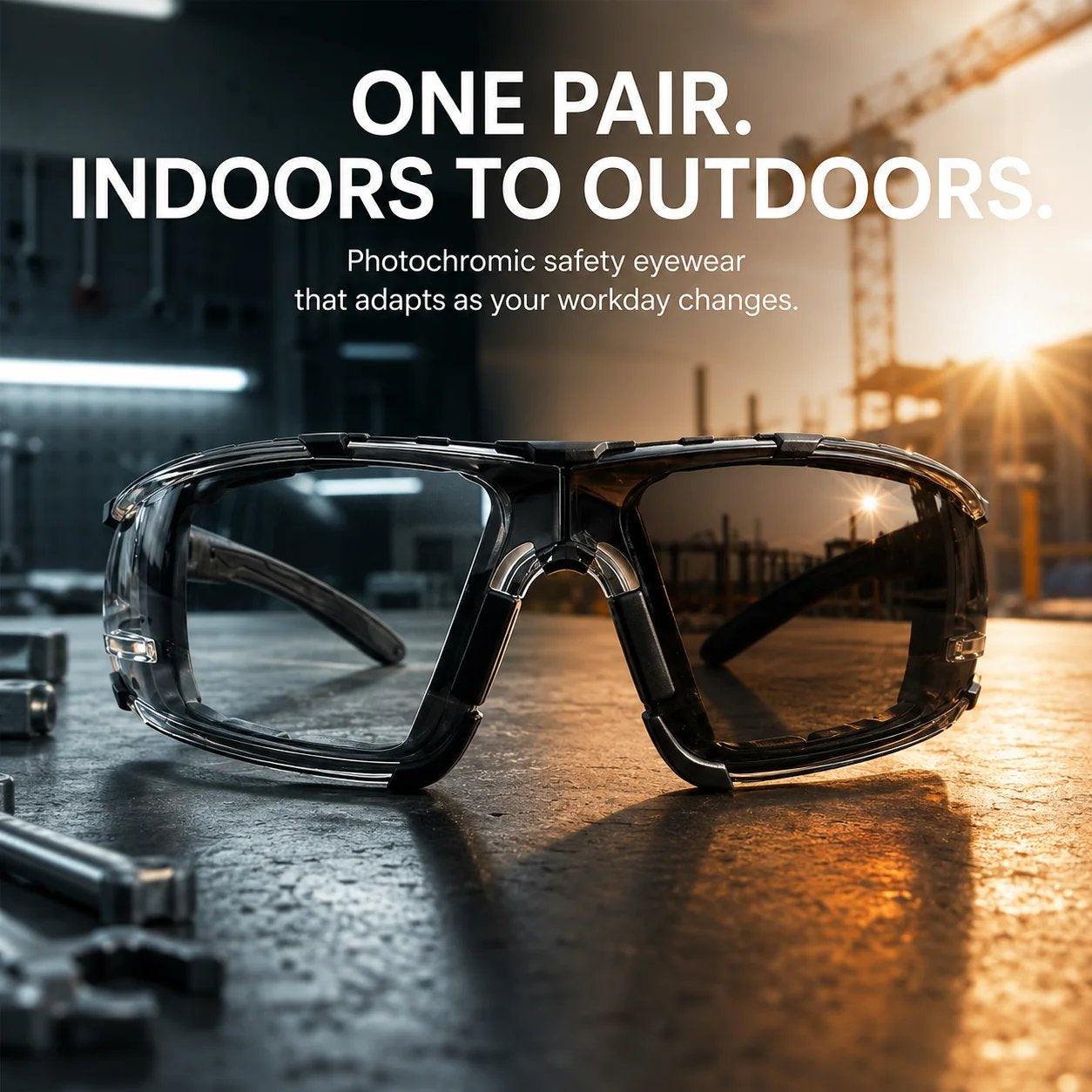 🕶️ Clear Indoors, Tinted Outdoors! Universal Photochromic Safety Glasses for Work & Outdoor ⚡🛡️