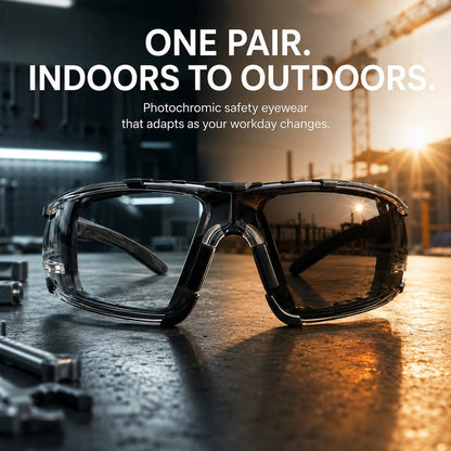 🕶️ Clear Indoors, Tinted Outdoors! Universal Photochromic Safety Glasses for Work & Outdoor ⚡🛡️