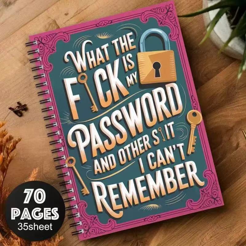 📅Funny Password Notebook - Spiral Bound with Lock Icons & Funny Security Phrases✍️