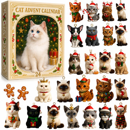 Advent Calendar 2026 3D Cat Advent Calendar Gift for Adults Friends Cat Owners and Lovers Christmas Holiday Countdown Gift 24 Designs Cats Charm Christmas Tree Ornament