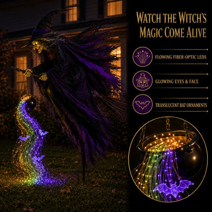 🎃Halloween Flying Witch Magic Flow Solar Light – Cascading Light Waterfall Yard Decor