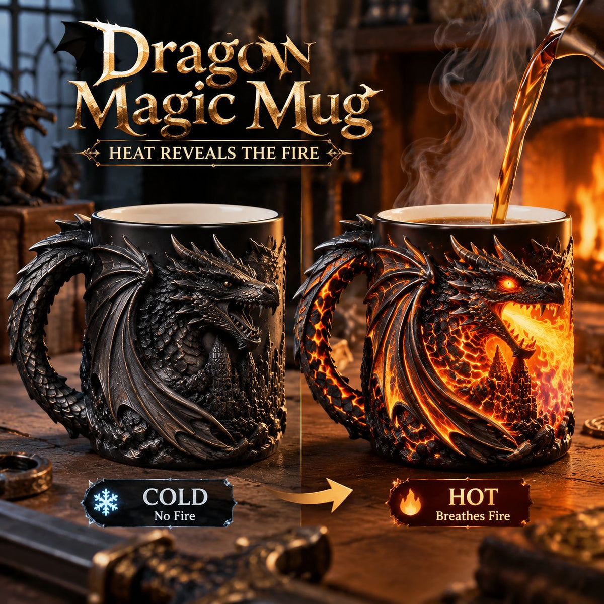 🔥 Last Day 49% OFF 🐉 Dragonfire 3D Heat-Reveal Magic Mug | Add a Hot Drink. Awaken the Dragon.🔥