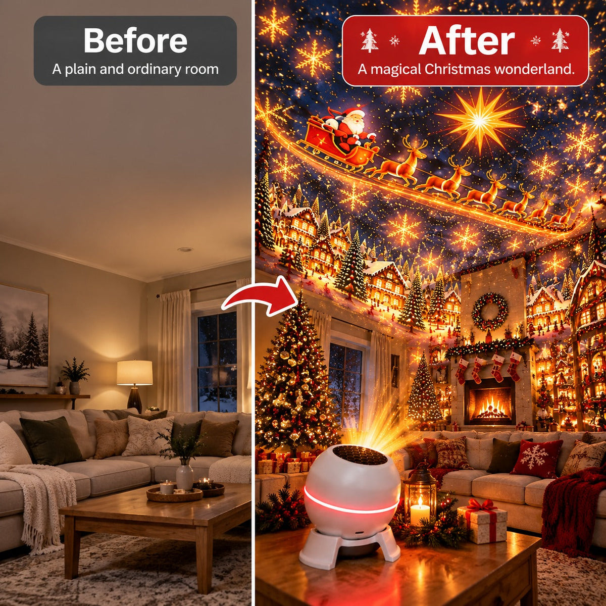 🎁 Christmas Projector Night Light - 360° Adjustable HD Holiday Pattern Ceiling Light 🎅 Indoor Xmas Decoration Lamp for Kids Bedroom, Party & Holiday Gift 🎄