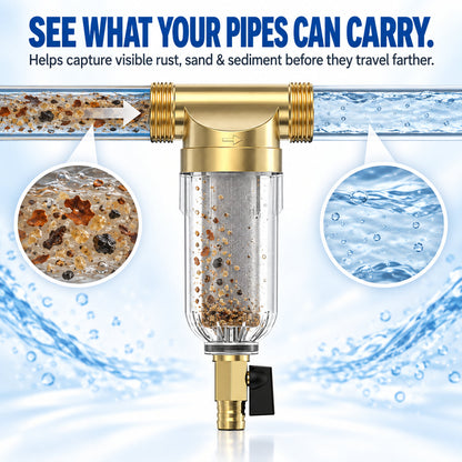 🚰 Reusable Spin-Down Sediment Water Filter – Fits 1/2', 3/4' & 1' Pipes 💧