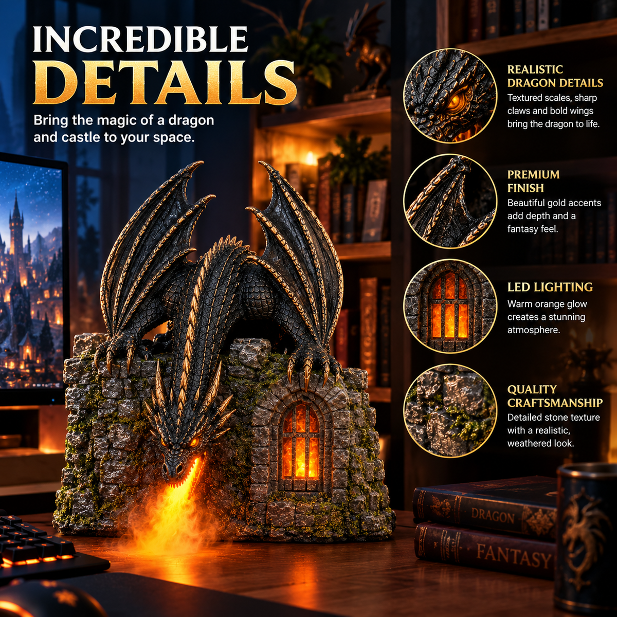 🐉 LIMITED-TIME OFFER: Dragon & Castle LED Accent Lamp