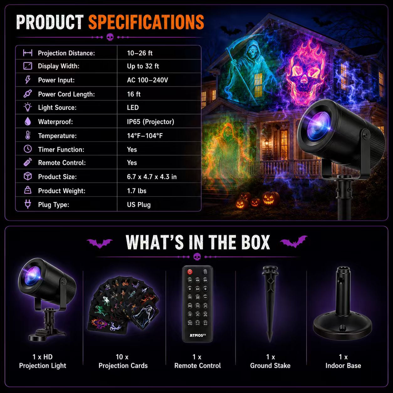 🎃 50% OFF TODAY! 32FT HD Halloween Projector Light – 10 Spooky Patterns to WOW Your Party 👻✨