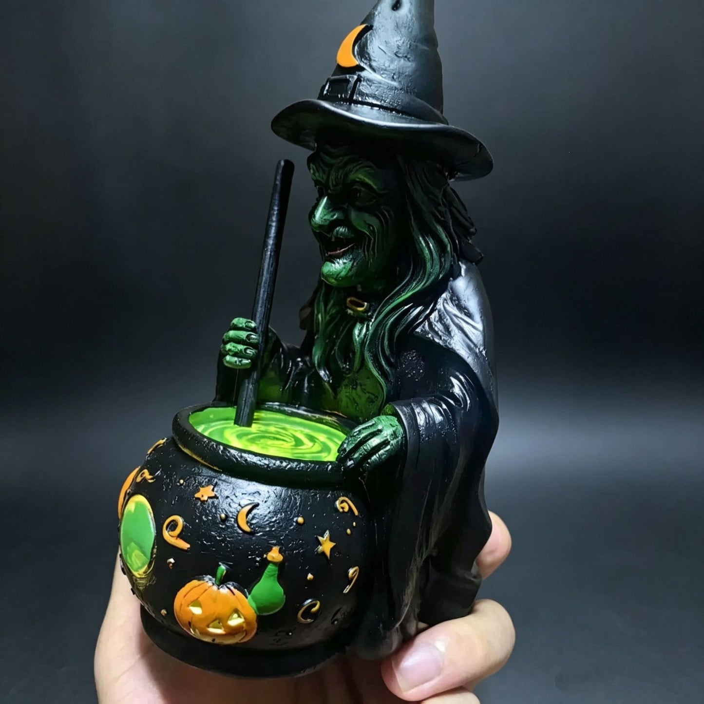 🎃 3D Resin Wicked Witch Cauldron LED Lamp: Spooky Glowing Magic Potion Pot ✨