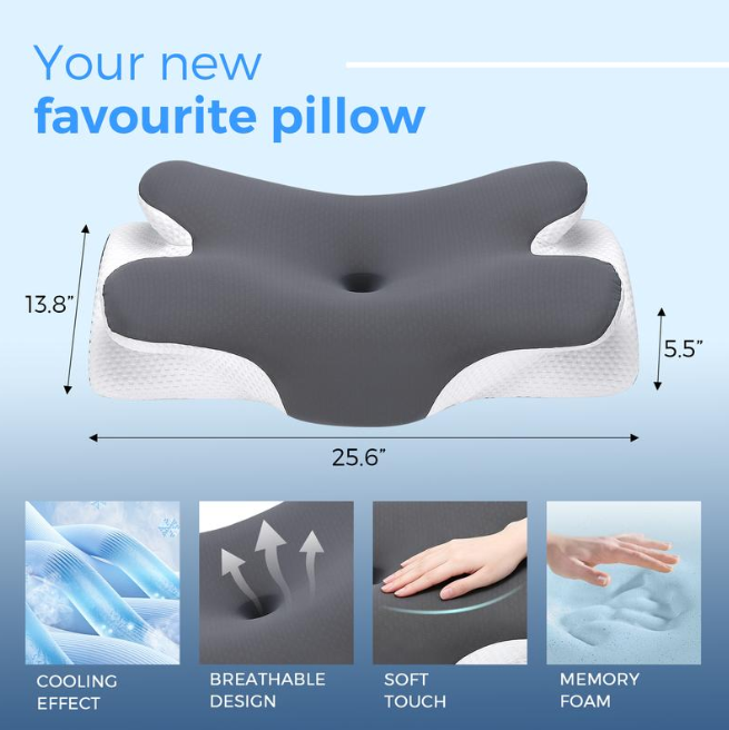 Cervical Spine Protection Butterfly Pillow - Slow Rebound Memory Foam Ergonomic Neck Contour Pillow for Neck Pain Relief & All Sleeping Positions