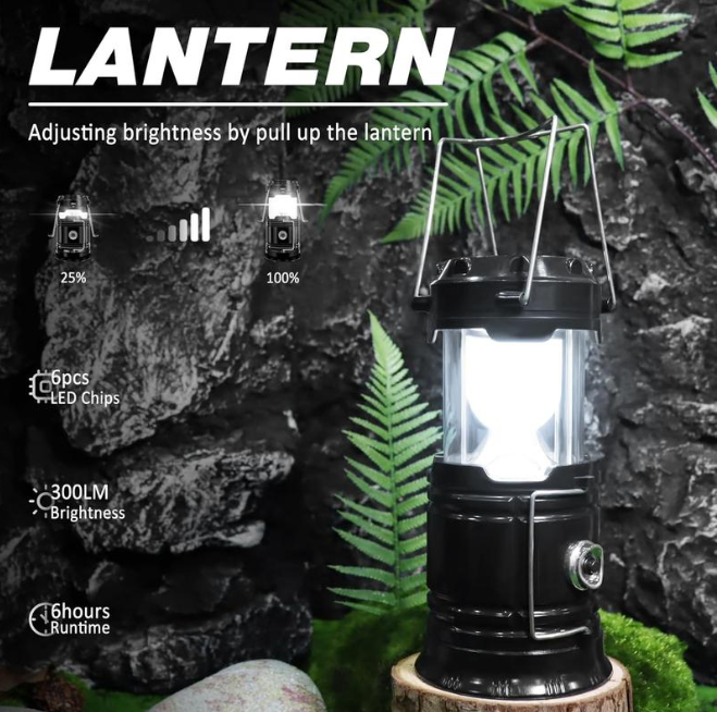 3-in-1 Solar Collapsible Camping Light - LED Horse Lantern Flashlight with USB Phone Charger, Ultra-Bright Portable Tent Lamp for Camping & Emergency