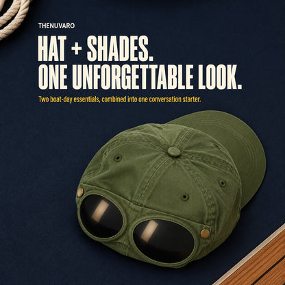 🧢 Pilot-Inspired Baseball Cap with Built-In Sunglasses – Novelty Goggle Sun Hat for Fishing, Boating & Outdoor Fun 🕶️✨