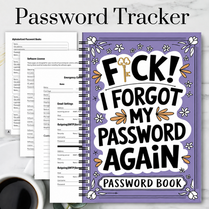 📅Funny Password Notebook - Spiral Bound with Lock Icons & Funny Security Phrases✍️