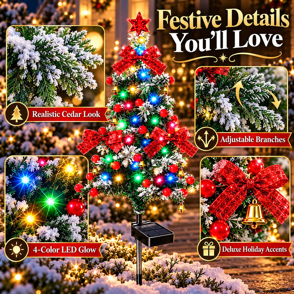 Last Day Promotion! 🔥 Solar Cedar Christmas Tree Lights| Festive Outdoor Holiday Decor ✅️BUY 4 GET 20% OFF