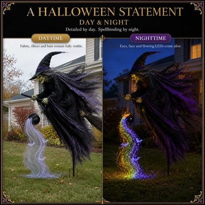 🎃Halloween Flying Witch Magic Flow Solar Light – Cascading Light Waterfall Yard Decor