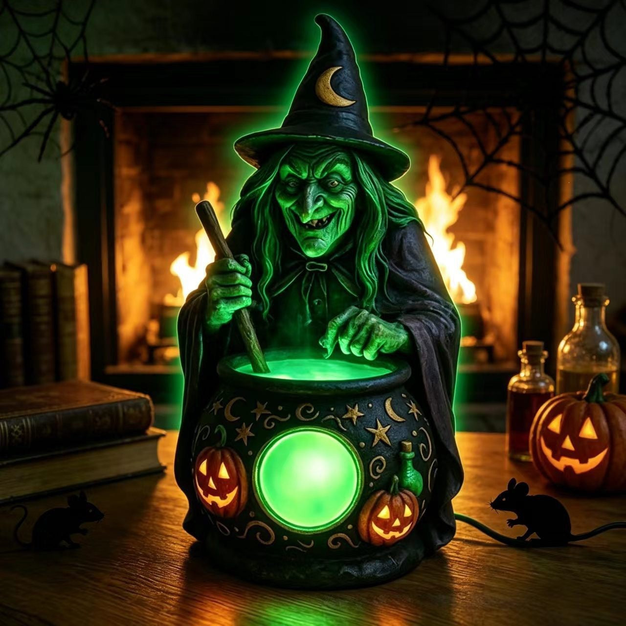 🎃 3D Resin Wicked Witch Cauldron LED Lamp: Spooky Glowing Magic Potion Pot ✨