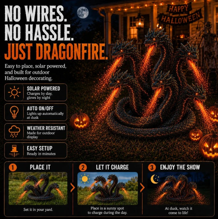 🔥 Orochi Solar Fire Dragon Sculpture – The Ultimate Halloween Neighborhood Showstopper