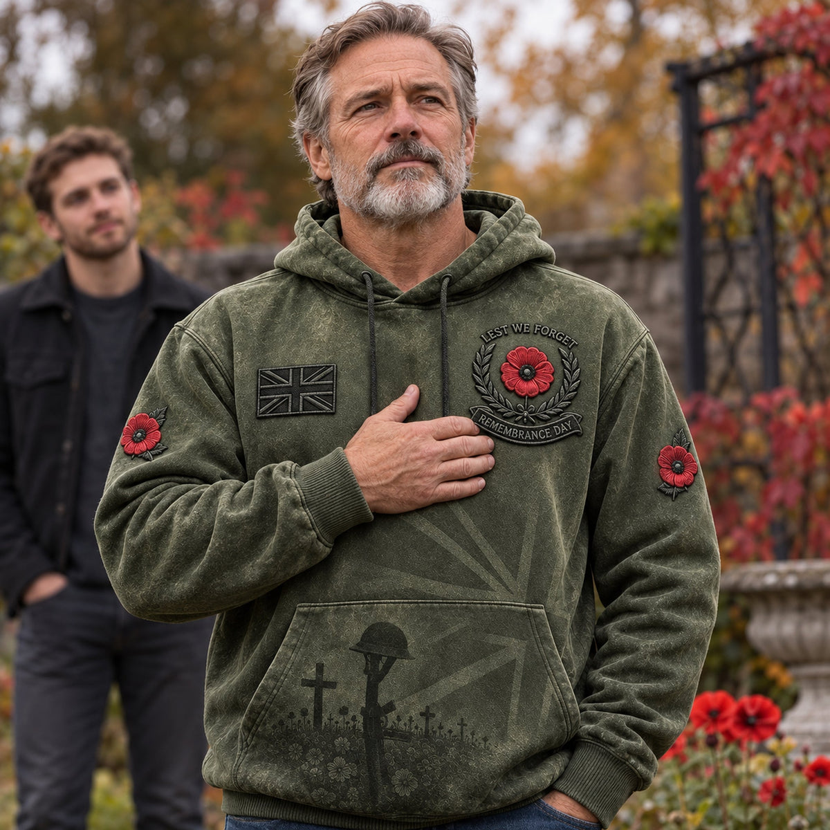 Men's Remembrance Day Lest We Forget Print Oversized Drop-Shoulder Hoodie With Pockets