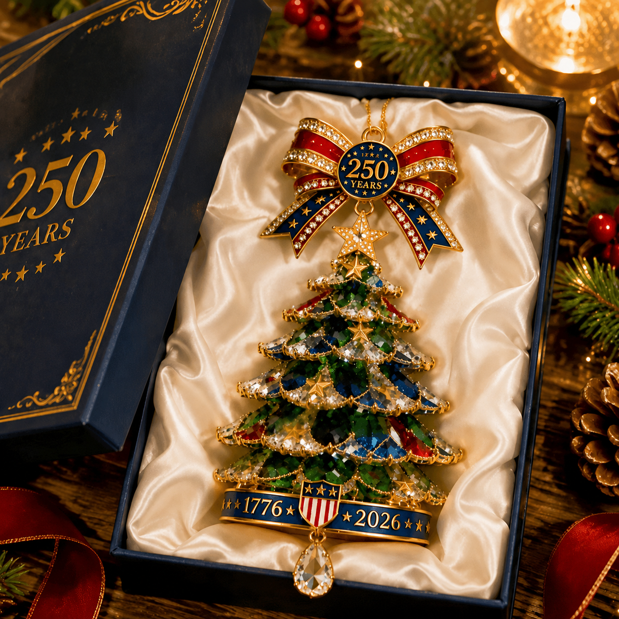 🎄250th Anniversary Jeweled Christmas Tree Ornament (1776–2026)