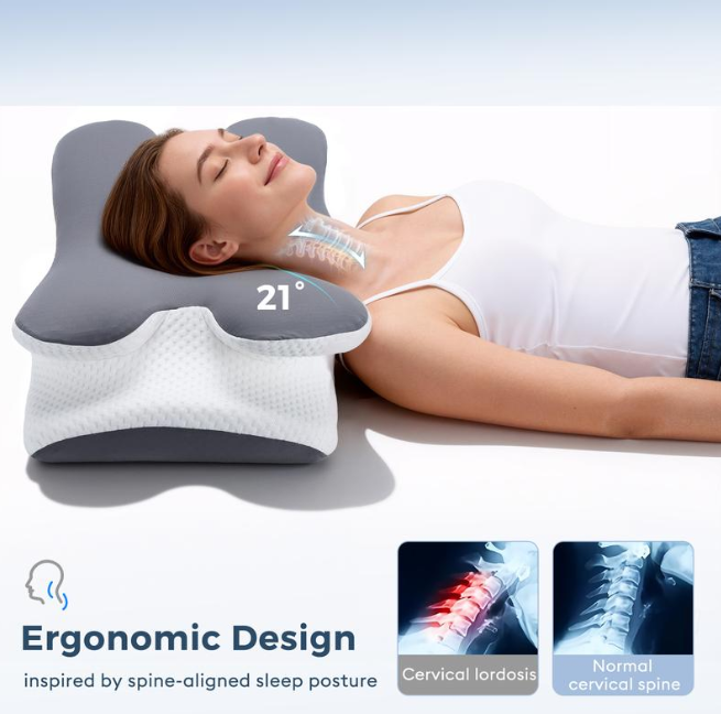 Cervical Spine Protection Butterfly Pillow - Slow Rebound Memory Foam Ergonomic Neck Contour Pillow for Neck Pain Relief & All Sleeping Positions
