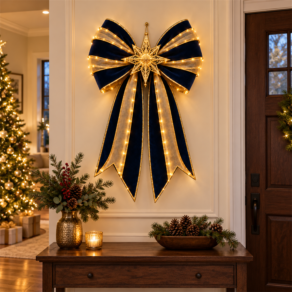 ✨ Oversized Light-Up Christmas Door Bow | 6 Festive Styles