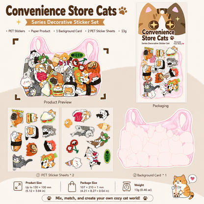 🐱 Cat Can Head Cute Cat PET Sticker Set, Kawaii Puzzle Decorative Stickers for Journal &amp; Scrapbook