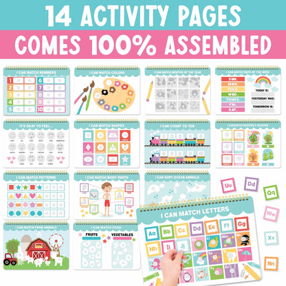 My First Busy Book - 100% Pre-Assembled Toddler Learning Binder | 14-in-1 Interactive Preschool Readiness Activities