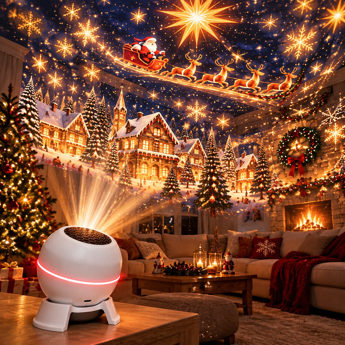 🎁 Christmas Projector Night Light - 360° Adjustable HD Holiday Pattern Ceiling Light 🎅 Indoor Xmas Decoration Lamp for Kids Bedroom, Party & Holiday Gift 🎄