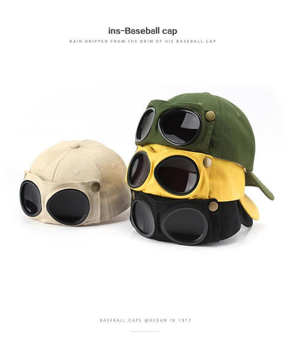 🧢 Pilot-Inspired Baseball Cap with Built-In Sunglasses – Novelty Goggle Sun Hat for Fishing, Boating & Outdoor Fun 🕶️✨