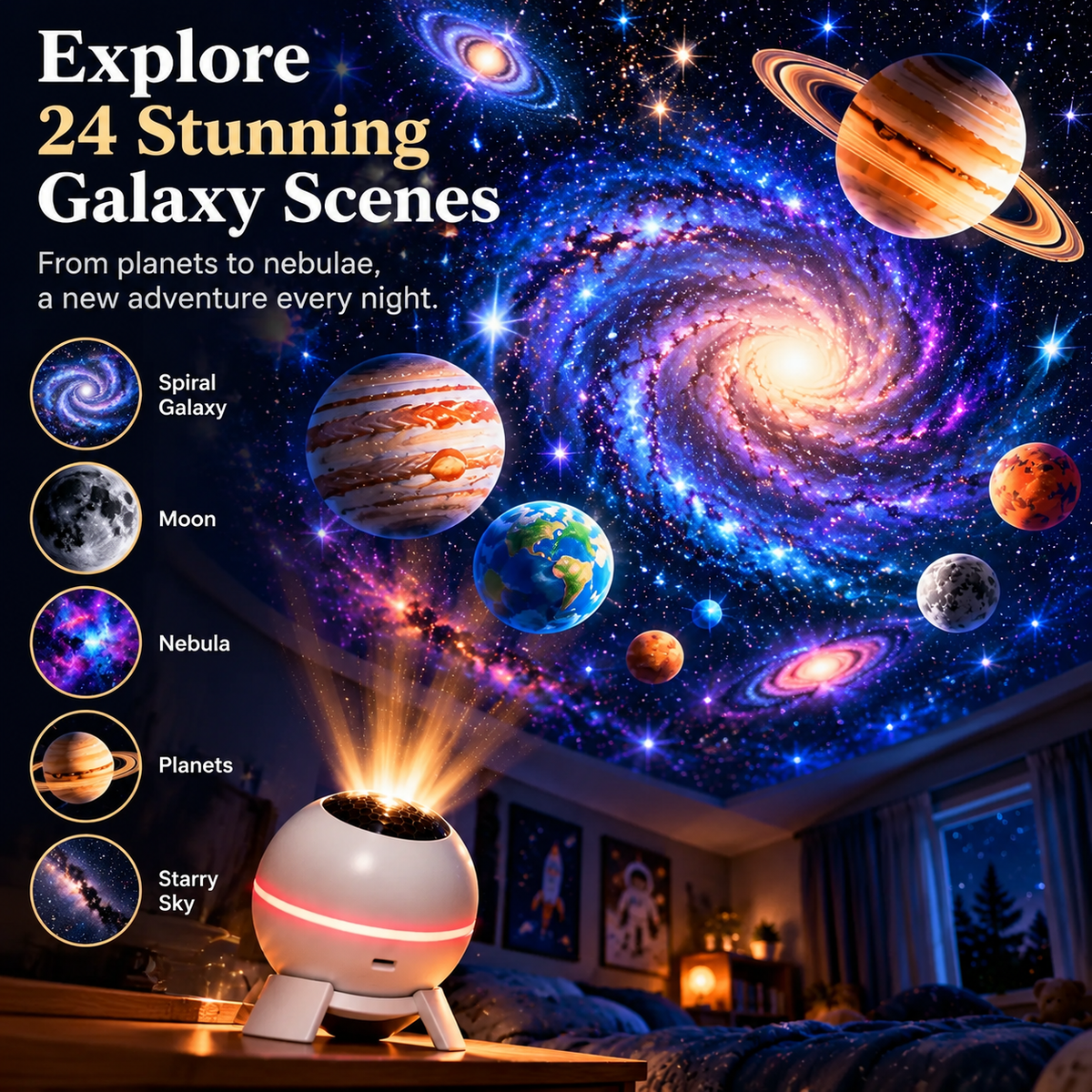 🌌🔥 50% OFF Galaxy Projector for Bedroom – USB Star & Planet Ceiling Projector, Colorful Nebula Night Ambience, Limited-Time Deal!