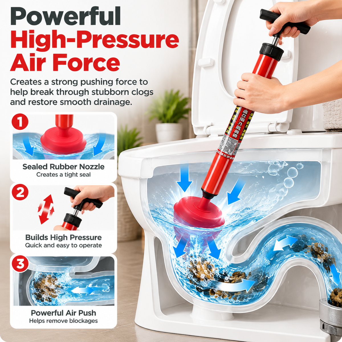 🚽 High Pressure Drain Cleaner – Powerful Toilet & Sink Clog Remover Tool