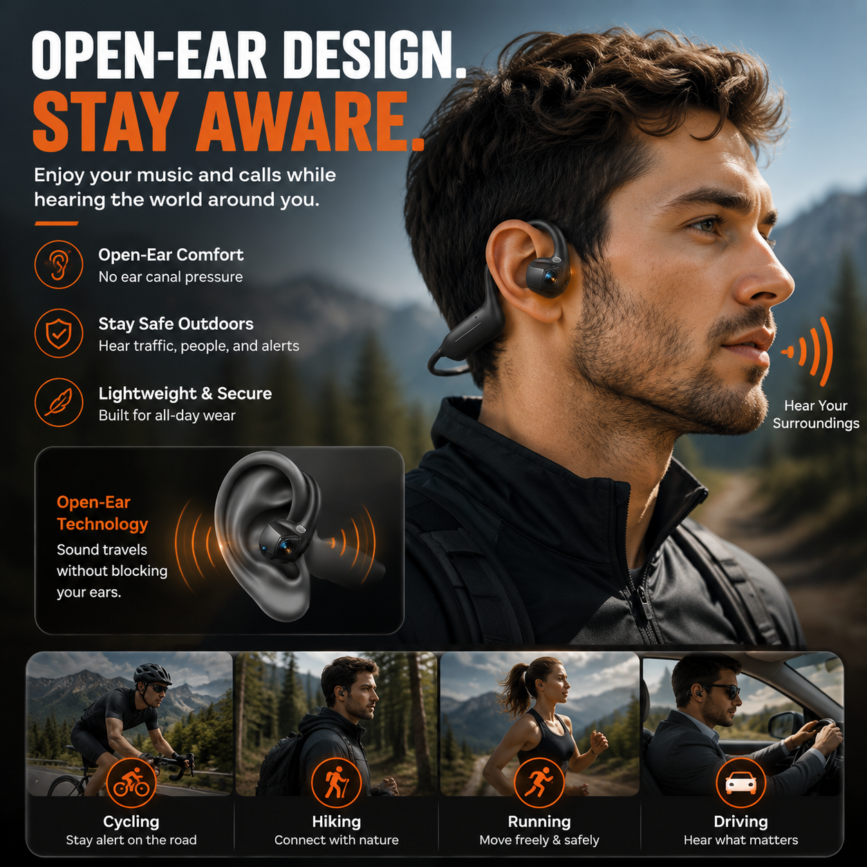 👂Smart earphones with 8MP camera for photos and videos, AI translation, and motion capture.