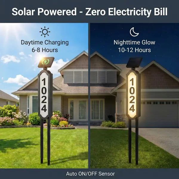 ☀️ Solar House Number Light | Waterproof Illuminated Address Sign With 3 Light Modes