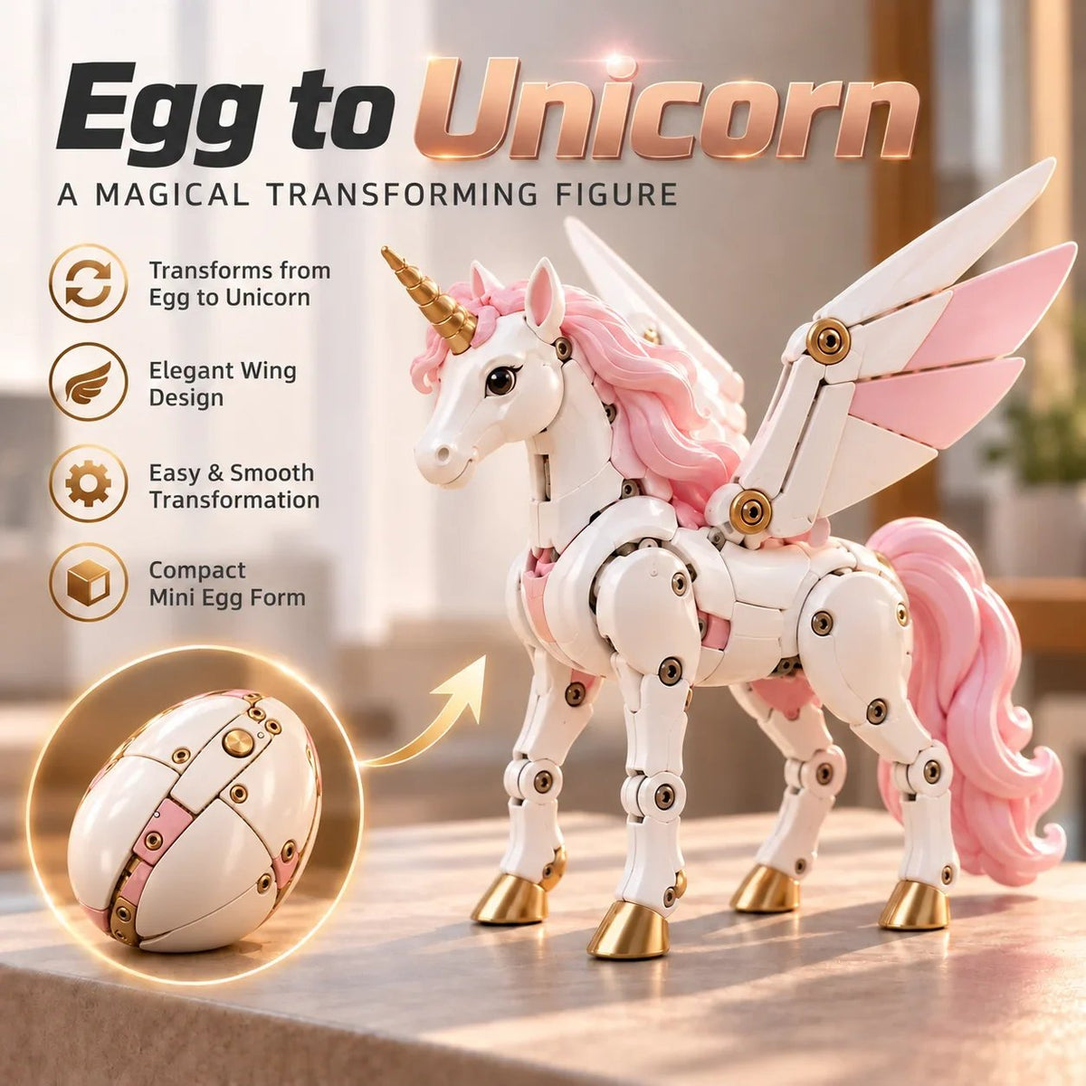 🎉🦄 2-in-1 Transforming Mechanical Unicorn Egg – Winged Fantasy Figure