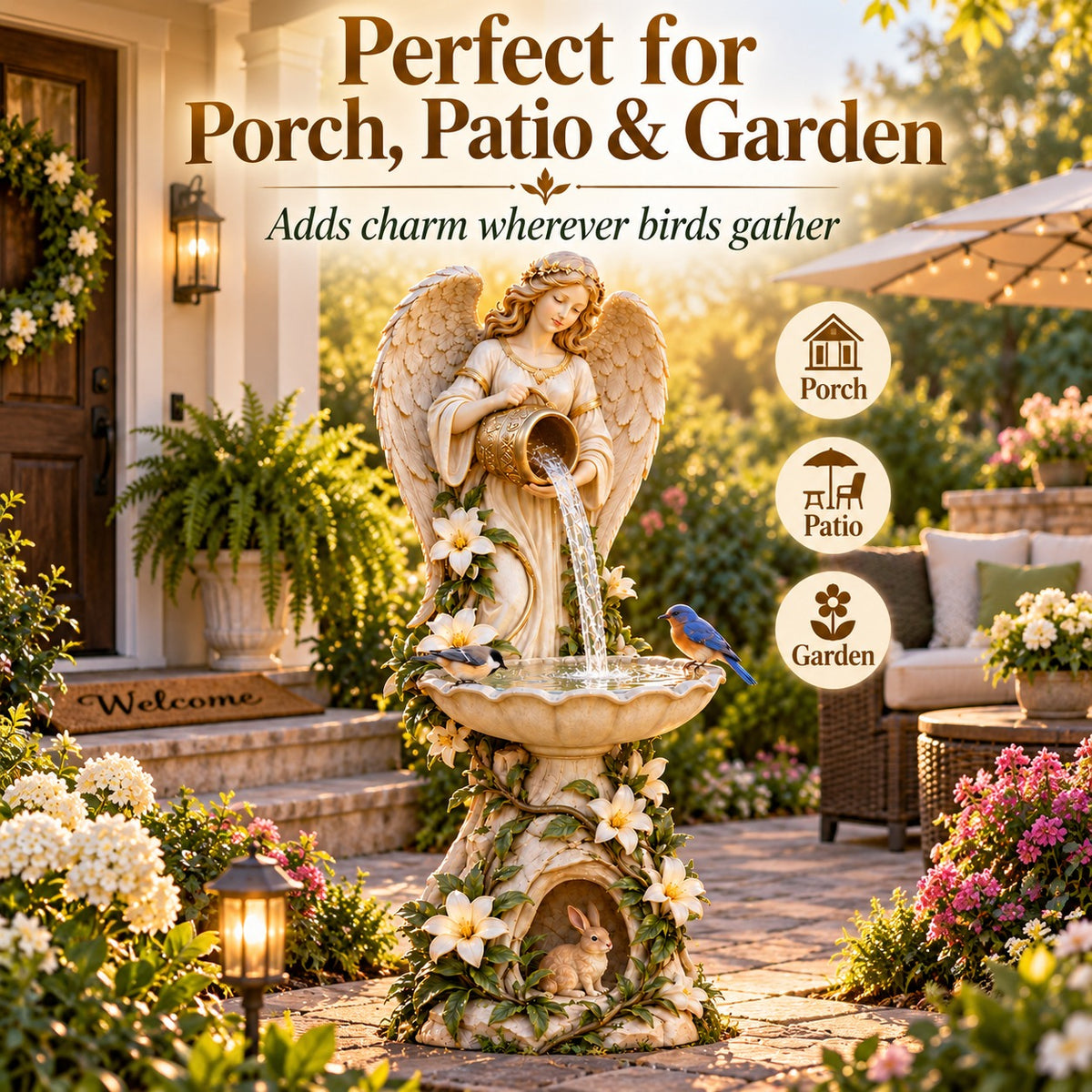 ✨Last Day 49% OFF✨☀️ Solar Angel Starlight Bird Waterer™🪽 – Lighted Garden Birdbath & Outdoor Decor