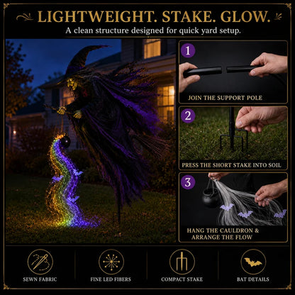 🎃Halloween Flying Witch Magic Flow Solar Light – Cascading Light Waterfall Yard Decor