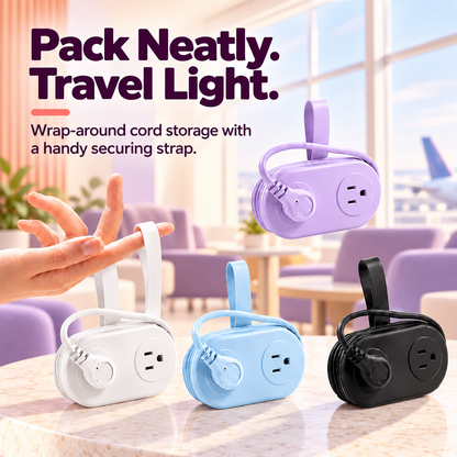 🔌 Retractable Travel Power Strip, Portable Wrapped Extension Cord with 2 AC Outlets, USB & USB-C Ports, Compact Desktop Charger for Trip Office