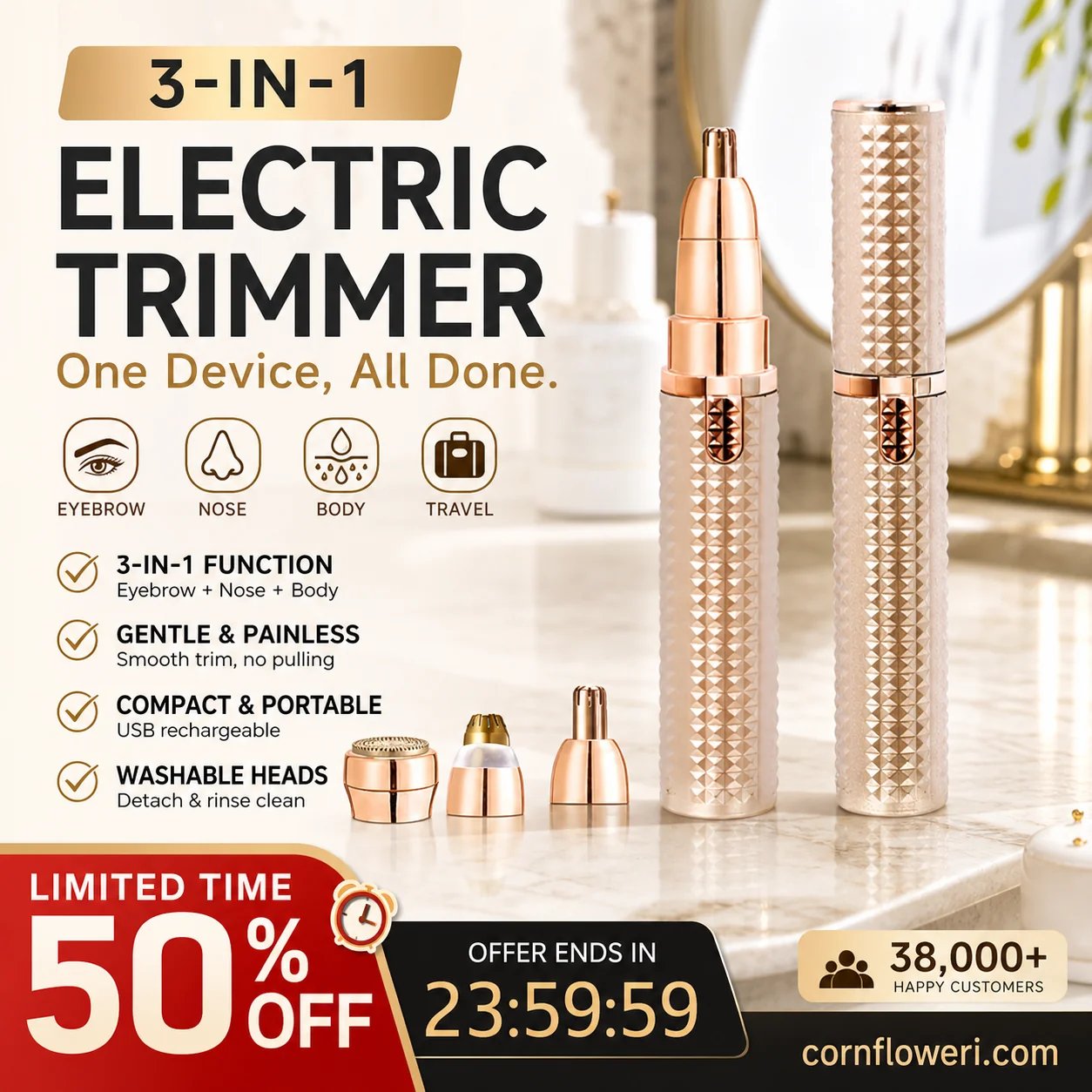 📍 2026 Sale — Over 38,000 Sold!🔥 Portable Electric Eyebrow Trimmer – Interchangeable Heads 🪒