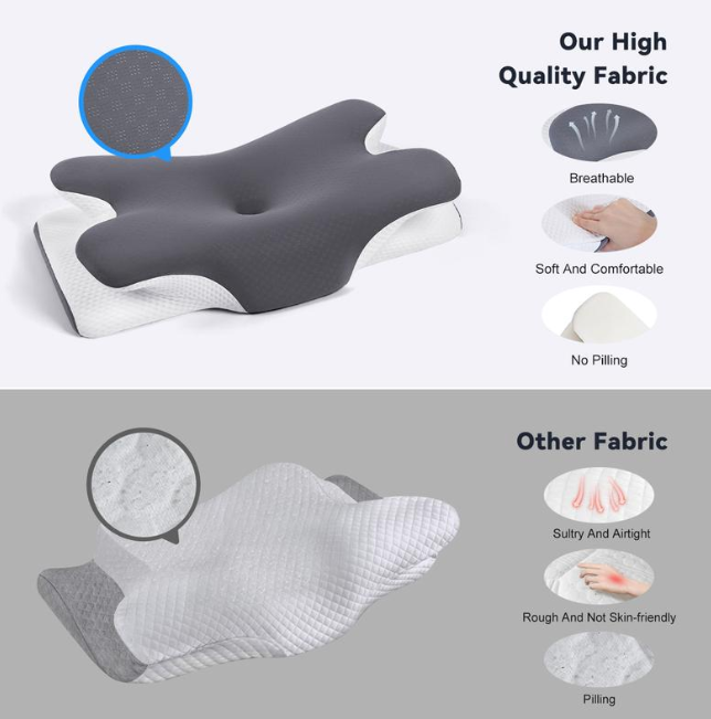 Cervical Spine Protection Butterfly Pillow - Slow Rebound Memory Foam Ergonomic Neck Contour Pillow for Neck Pain Relief & All Sleeping Positions