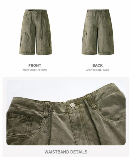 American Retro Loose Fit Baggy Cargo Capri Denim Jeans - Unisex Summer Wide Leg Washed Cropped Pants