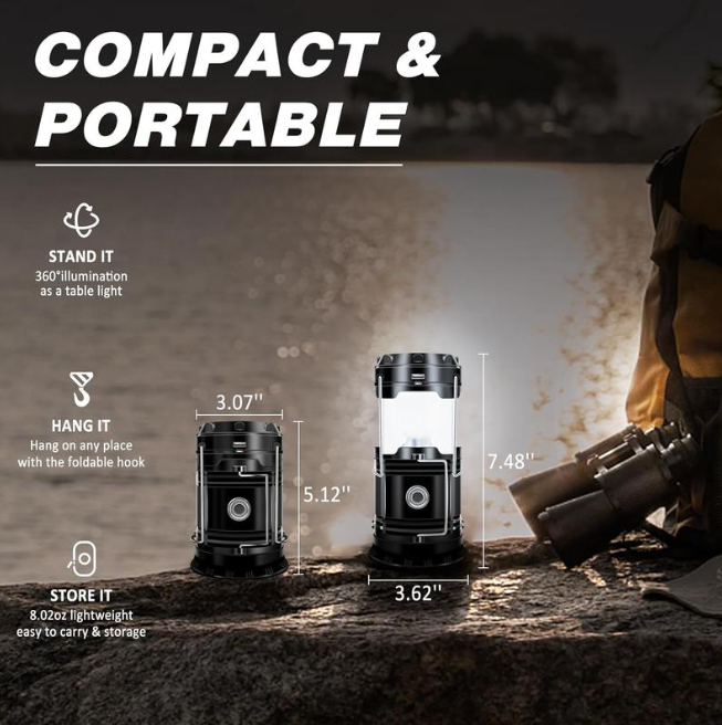 3-in-1 Solar Collapsible Camping Light - LED Horse Lantern Flashlight with USB Phone Charger, Ultra-Bright Portable Tent Lamp for Camping & Emergency