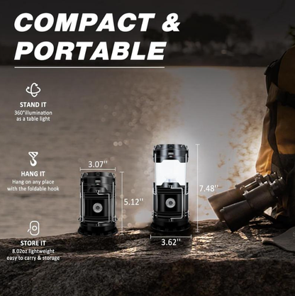 3-in-1 Solar Collapsible Camping Light - LED Horse Lantern Flashlight with USB Phone Charger, Ultra-Bright Portable Tent Lamp for Camping & Emergency