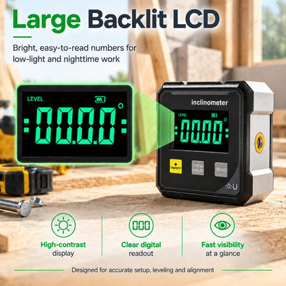 📐 Digital Angle Finder with Laser – 4-Side Magnetic Base, 4×90° Measurement & Large LED Display