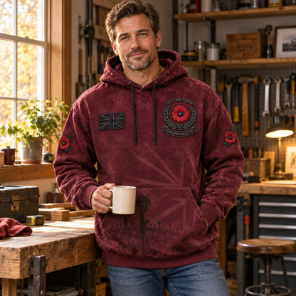 Men's Remembrance Day Lest We Forget Print Oversized Drop-Shoulder Hoodie With Pockets