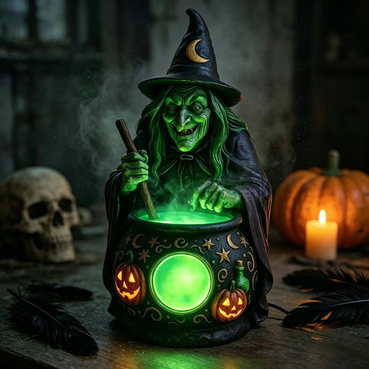 🎃 3D Resin Wicked Witch Cauldron LED Lamp: Spooky Glowing Magic Potion Pot ✨