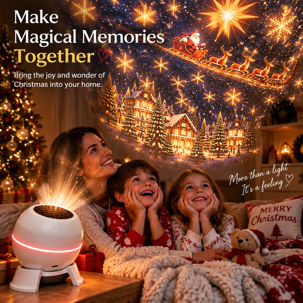 🎁 Christmas Projector Night Light - 360° Adjustable HD Holiday Pattern Ceiling Light 🎅 Indoor Xmas Decoration Lamp for Kids Bedroom, Party & Holiday Gift 🎄