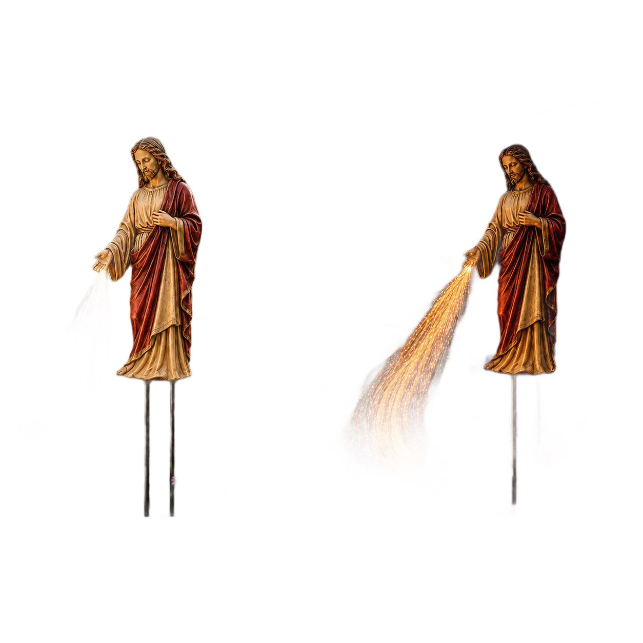 Solar Powered Jesus Light Statue – Flowing Fiber Optic Waterfall Garden Stake