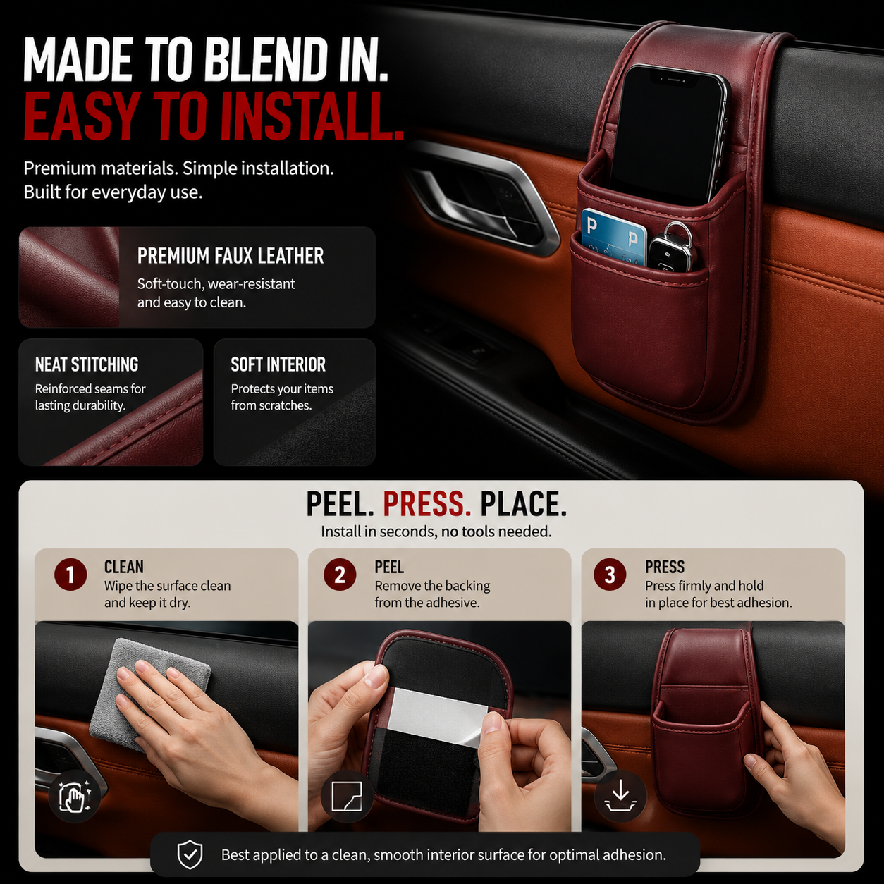 TRENDING NOW | Car Phone Storage Pocket – Slim Adhesive Organizer for Phones, Keys, Cards, Tickets & Sunglasses