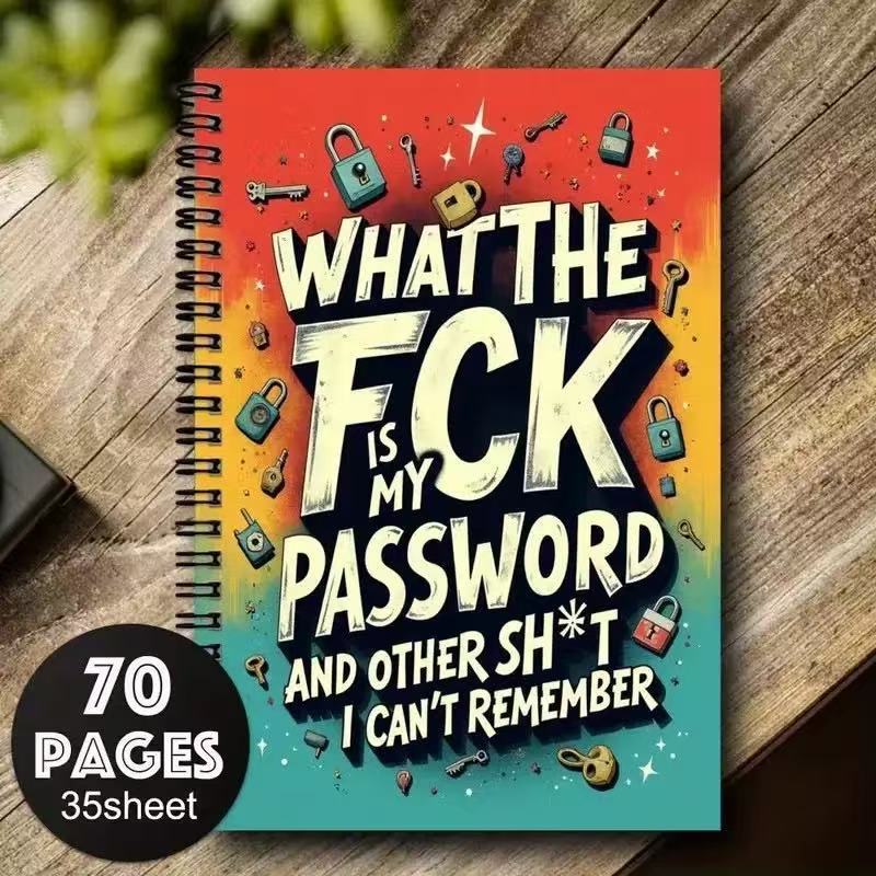 📅Funny Password Notebook - Spiral Bound with Lock Icons & Funny Security Phrases✍️