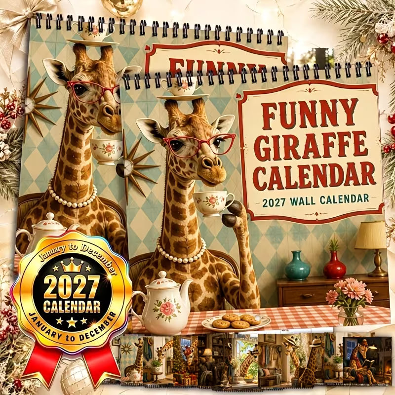 2027 Fun Retro Giraffe Wall Calendar & Monthly Planner | Cute Wall Art For Home & Office