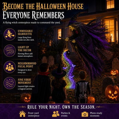 🎃Halloween Flying Witch Magic Flow Solar Light – Cascading Light Waterfall Yard Decor