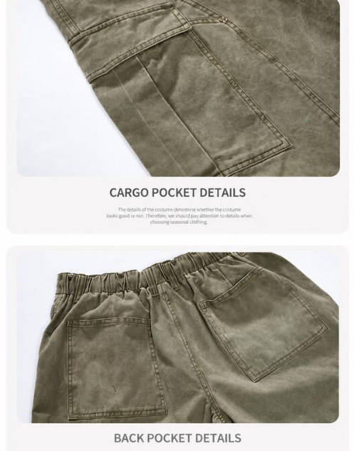 American Retro Loose Fit Baggy Cargo Capri Denim Jeans - Unisex Summer Wide Leg Washed Cropped Pants